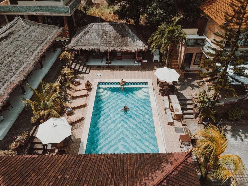 People in Tiki Bar Pool