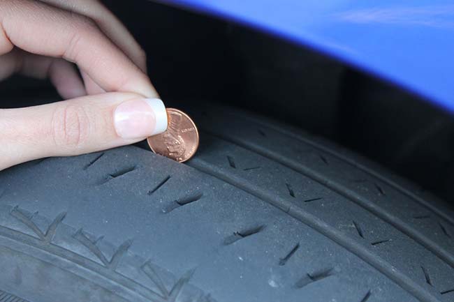 Checking Tyre Tread with Penny