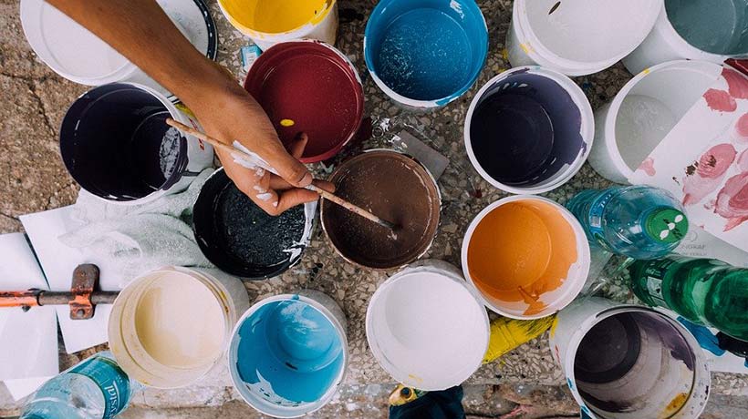 Various Pots of Coloured Paints