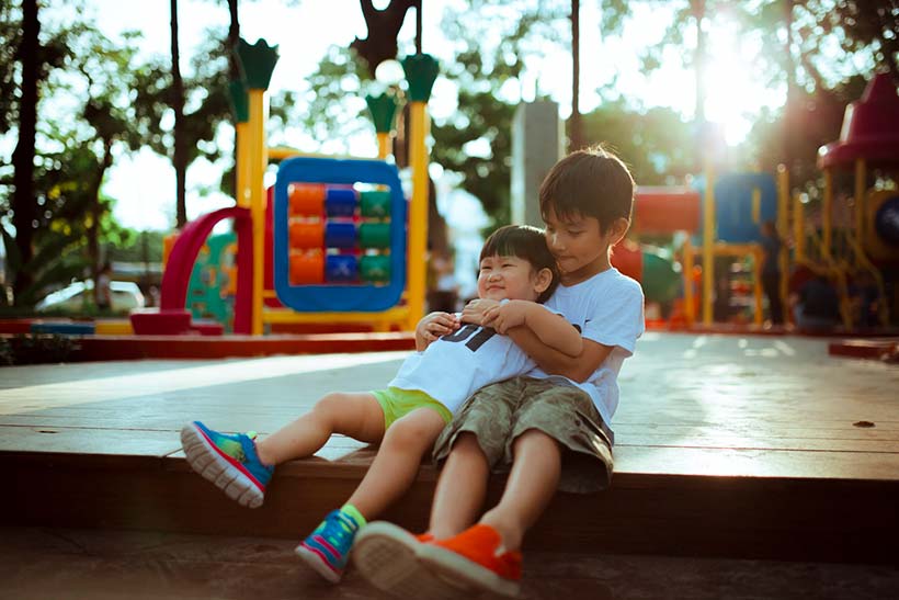 Two Asian Children Playing