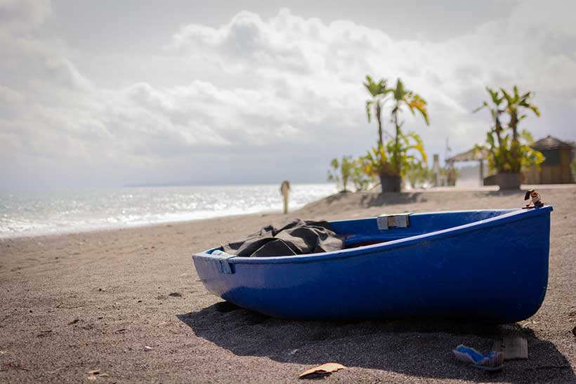 Blue Boat on Beach Sicily